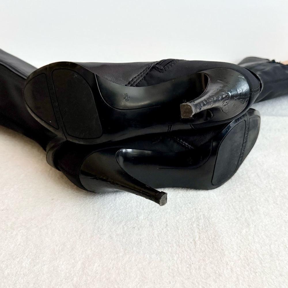 Nine West Black Leather Knee High Heel Boots Size 8.5 - Picture 8 of 12